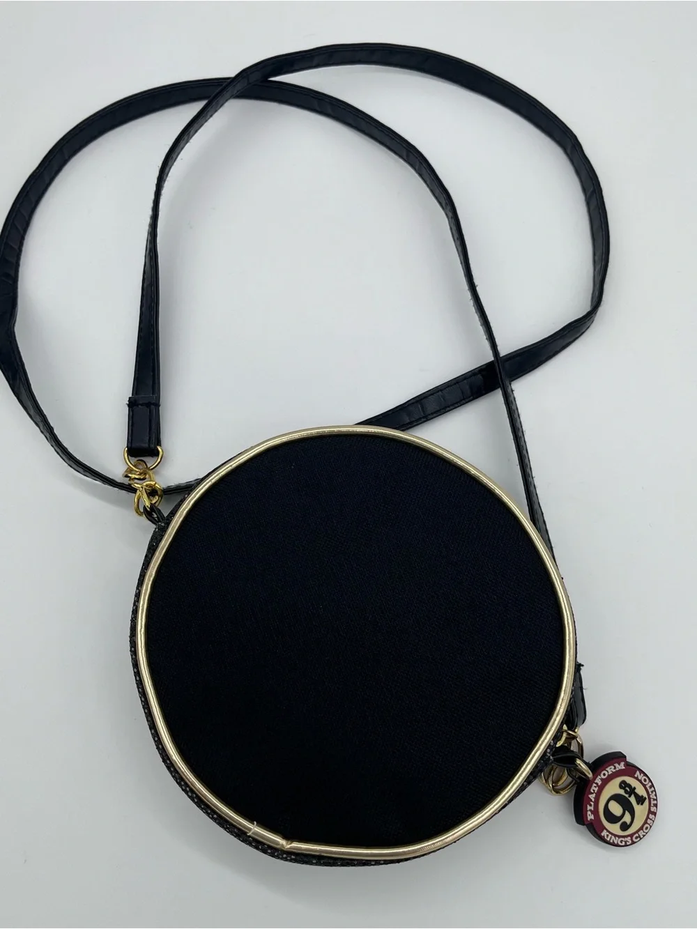 Hogwarts Express Round Crossbody Bag in Black with Gold Trim